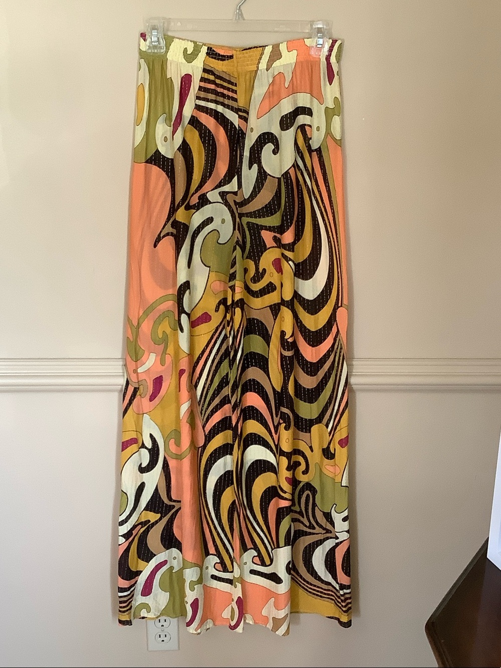 Tara Grinna Women’s Multicolor Printed Swim Coverup Pants - Peach & Olive